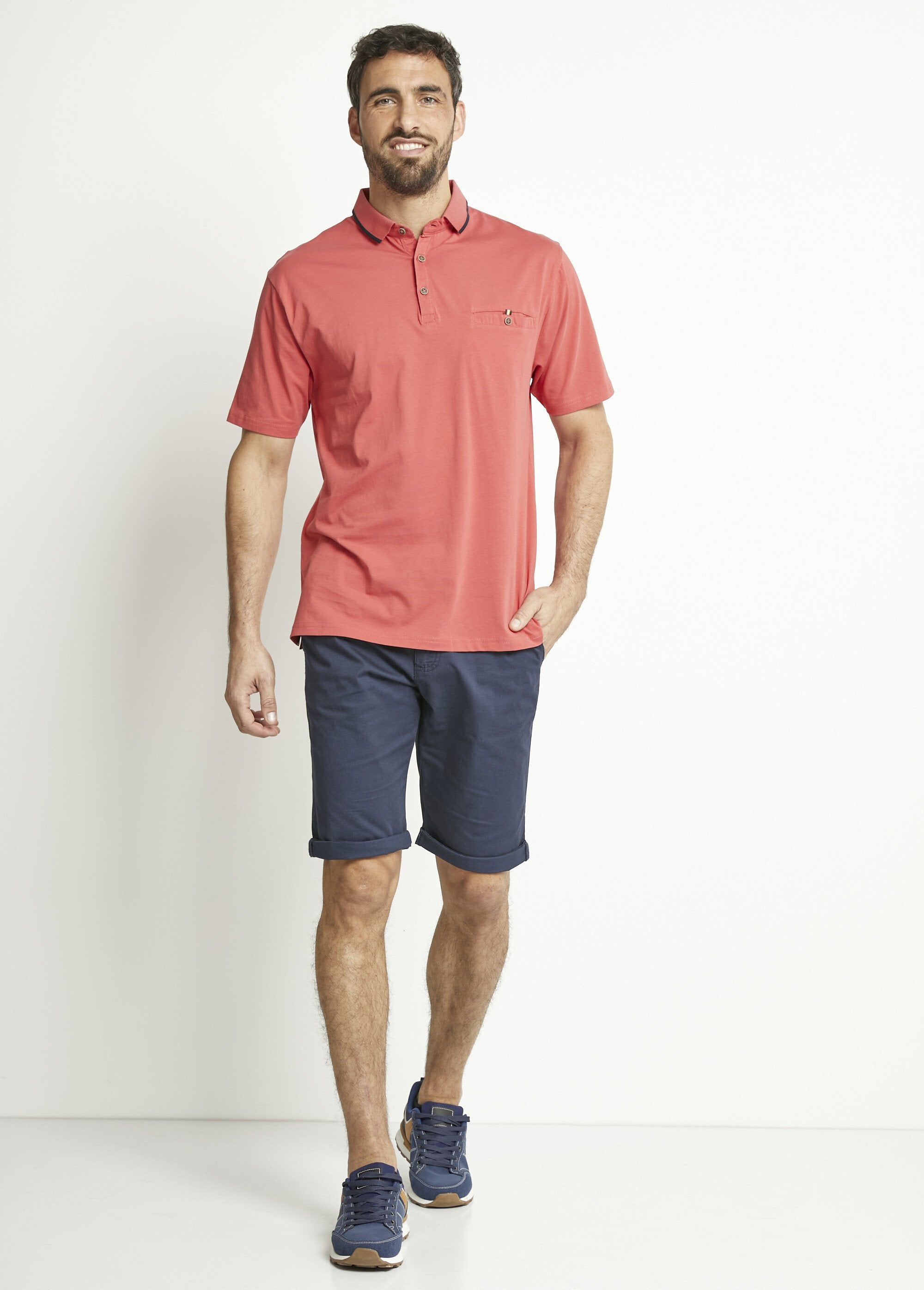 Polo_de_punto_liso_con_cuello_de_algodón_bicolor_Coral_SF1_slim