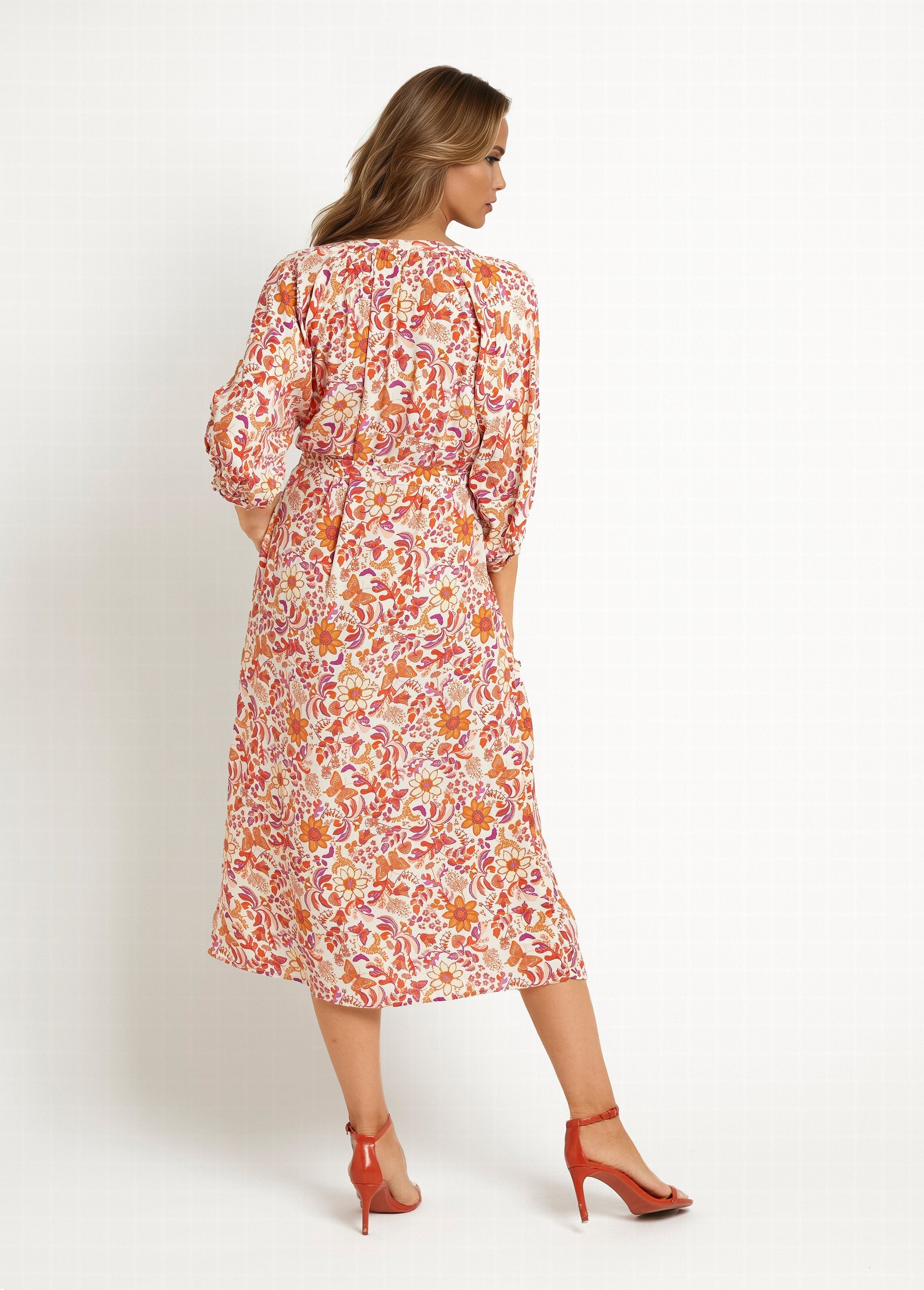 Vestido_largo_abotonado_y_manga_3/4_Estampados_naranjas_DO1_slim
