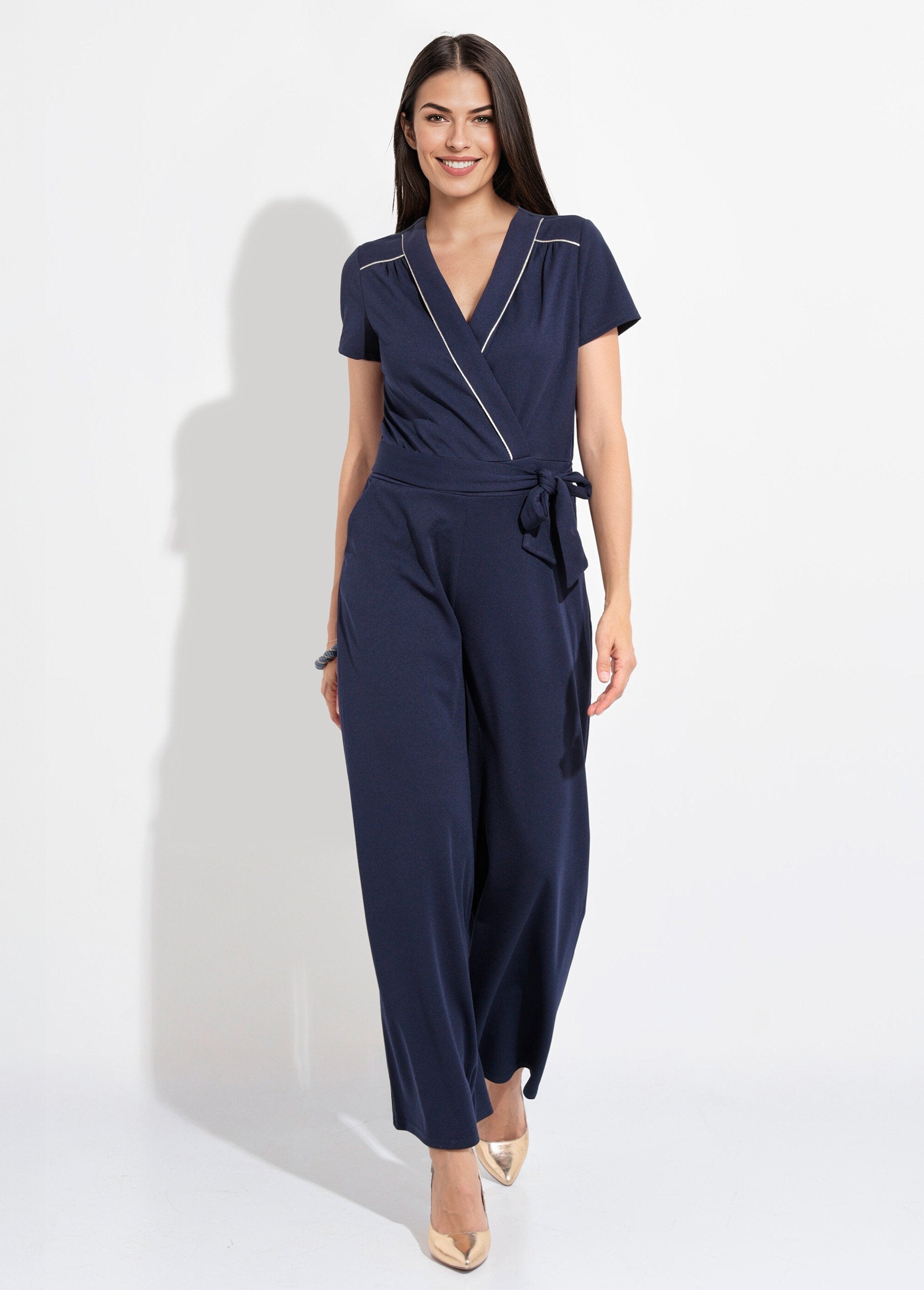 Combinaison_ceinture_col_V_détails_dorés_Marine_FA1_slim