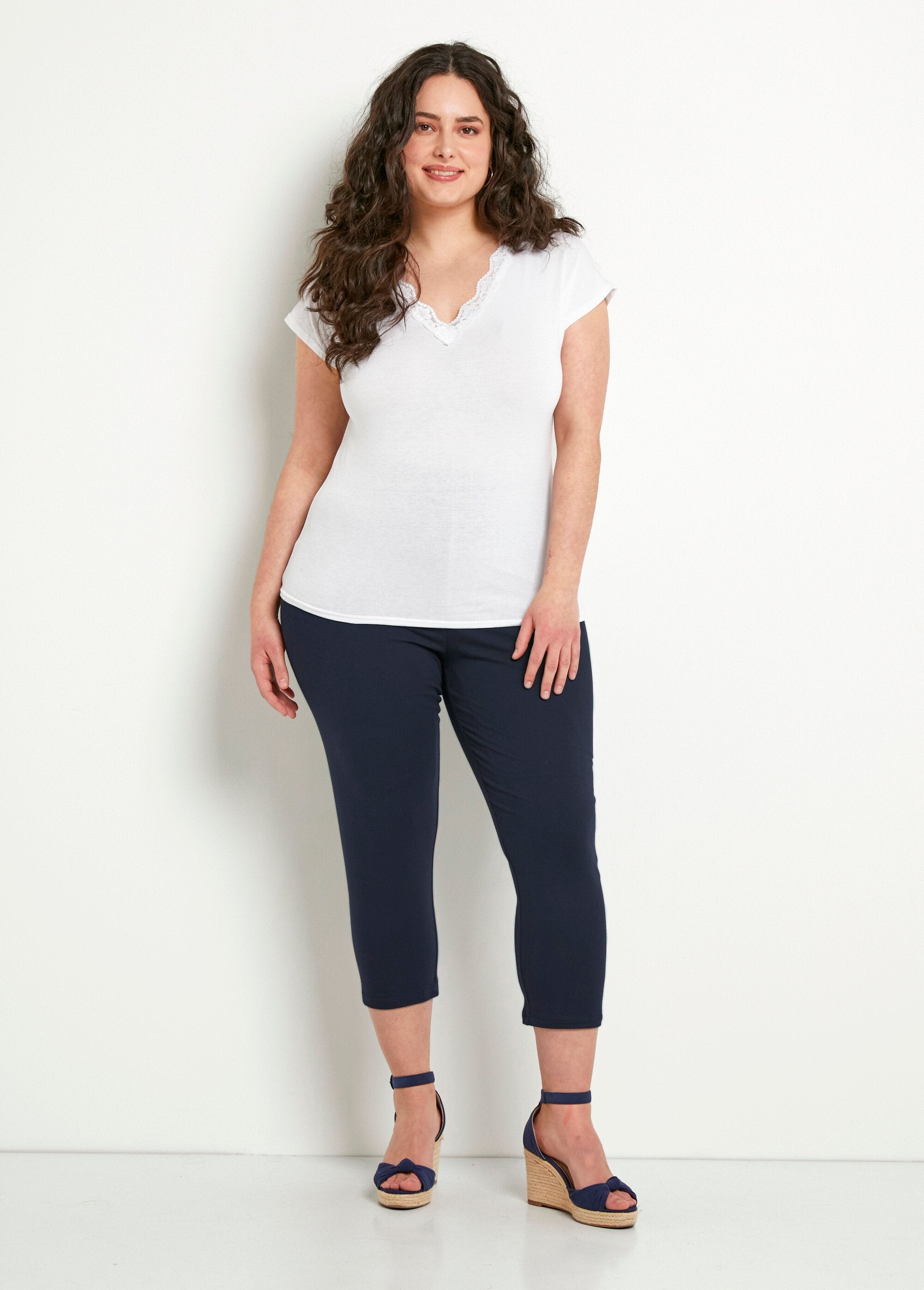 Leggings_cortos_con_cinturilla_elástica_en_algodón_Azul_marino_liso_SF1_curvy