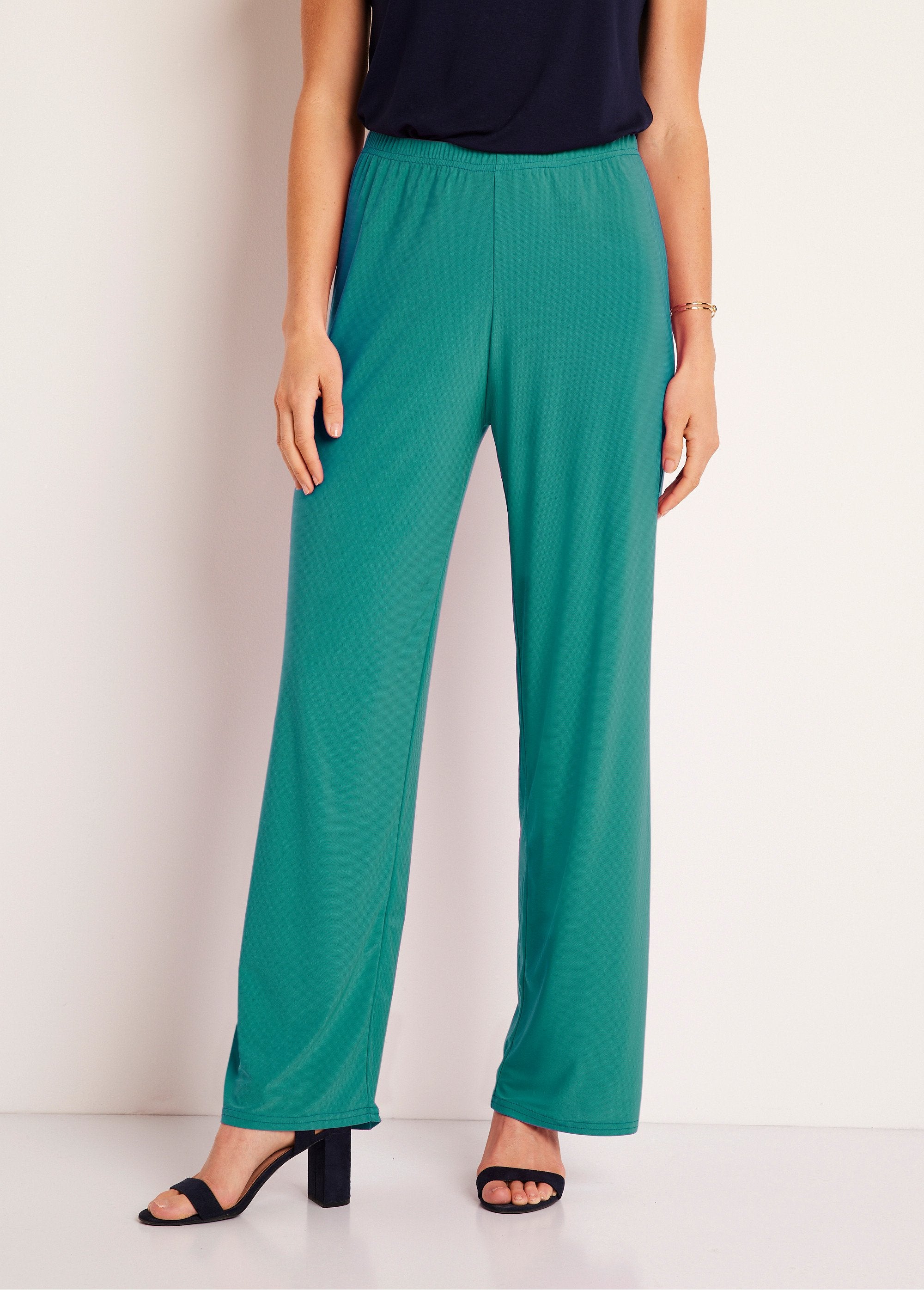 Pantalones_fluidos_de_malla_con_cintura_elástica_Verde_liso_FA1_slim