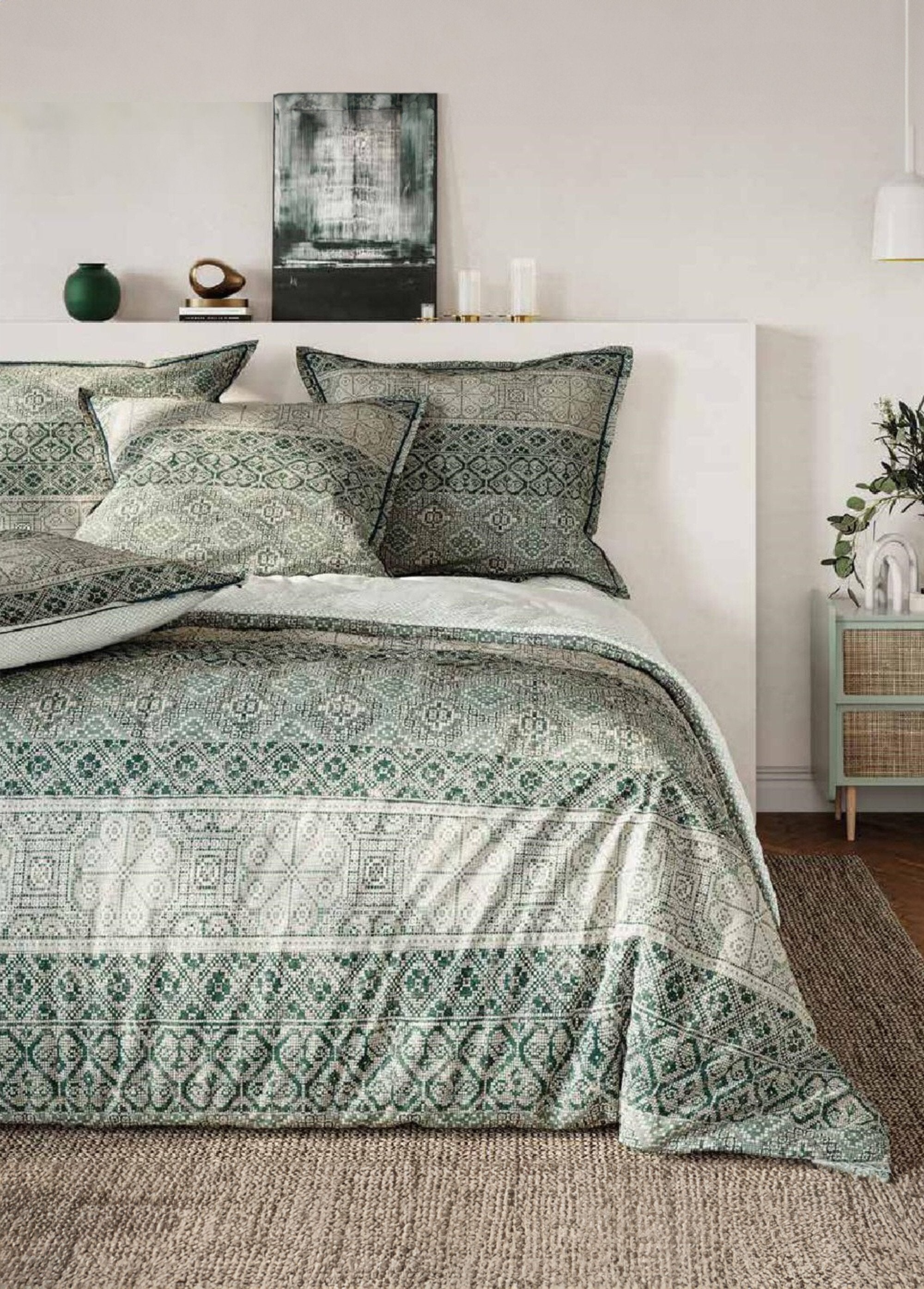 Parure_de_lit_4_pièces_avec_drap_plat,_scandinave_Vert_FA1_slim