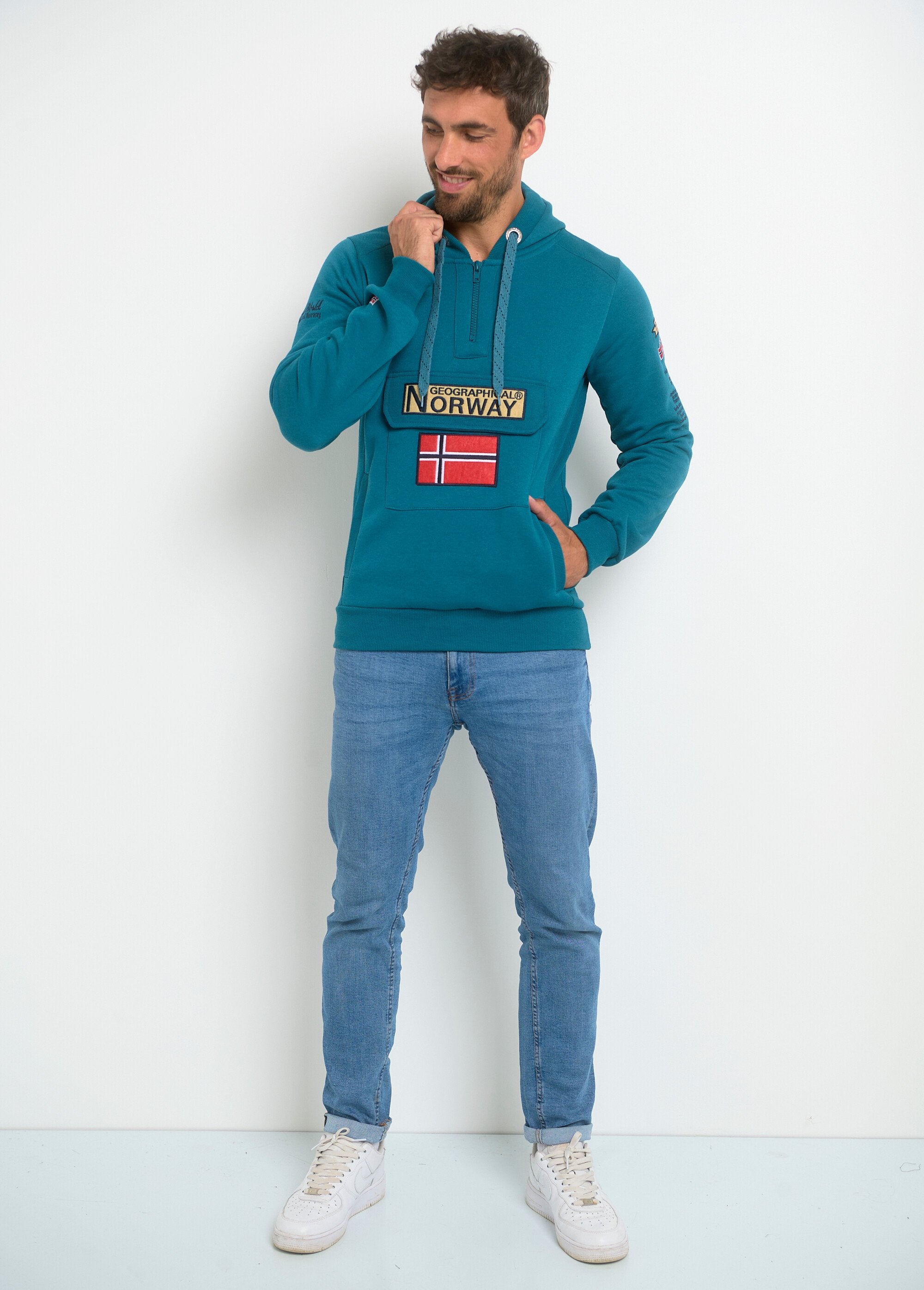 Sudadera_con_capucha_de_manga_larga_y_media_cremallera_Azul_petróleo_SF1_slim